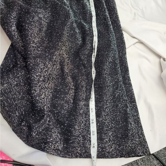 VINTAGE 70s silver sparkle long sleeve v-neck tie back maxi gown dress L - Picture 11 of 11